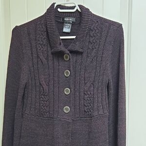 Style & Co. Women's Dark Cotton Brown Purple Cable Knit Cardigan Long Sleeve